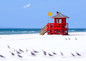 red lifeguard house on siesta key